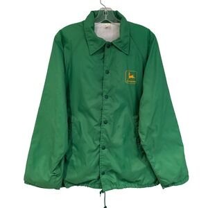 John Deere Vintage 70s Nylon Windbreaker‎ Jacket Men's Medium Green Farmer Retro